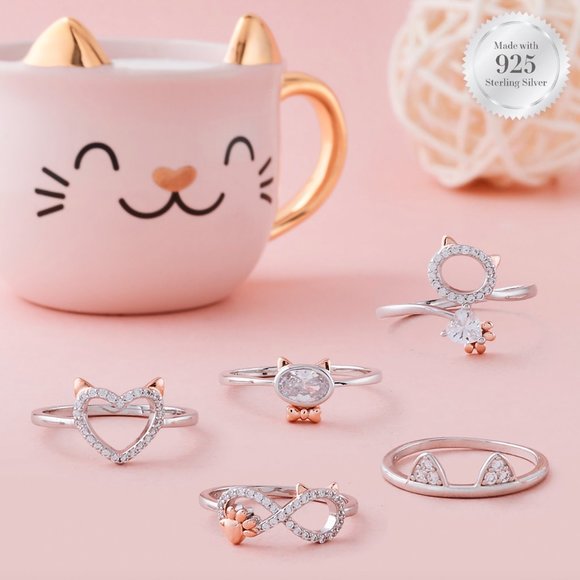 Cat Ear Ring, Solid 925 Sterling Silver Charmed Aroma Cat Collection - Picture 6 of 8